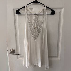 Mustard Seed White Lace Detail Top